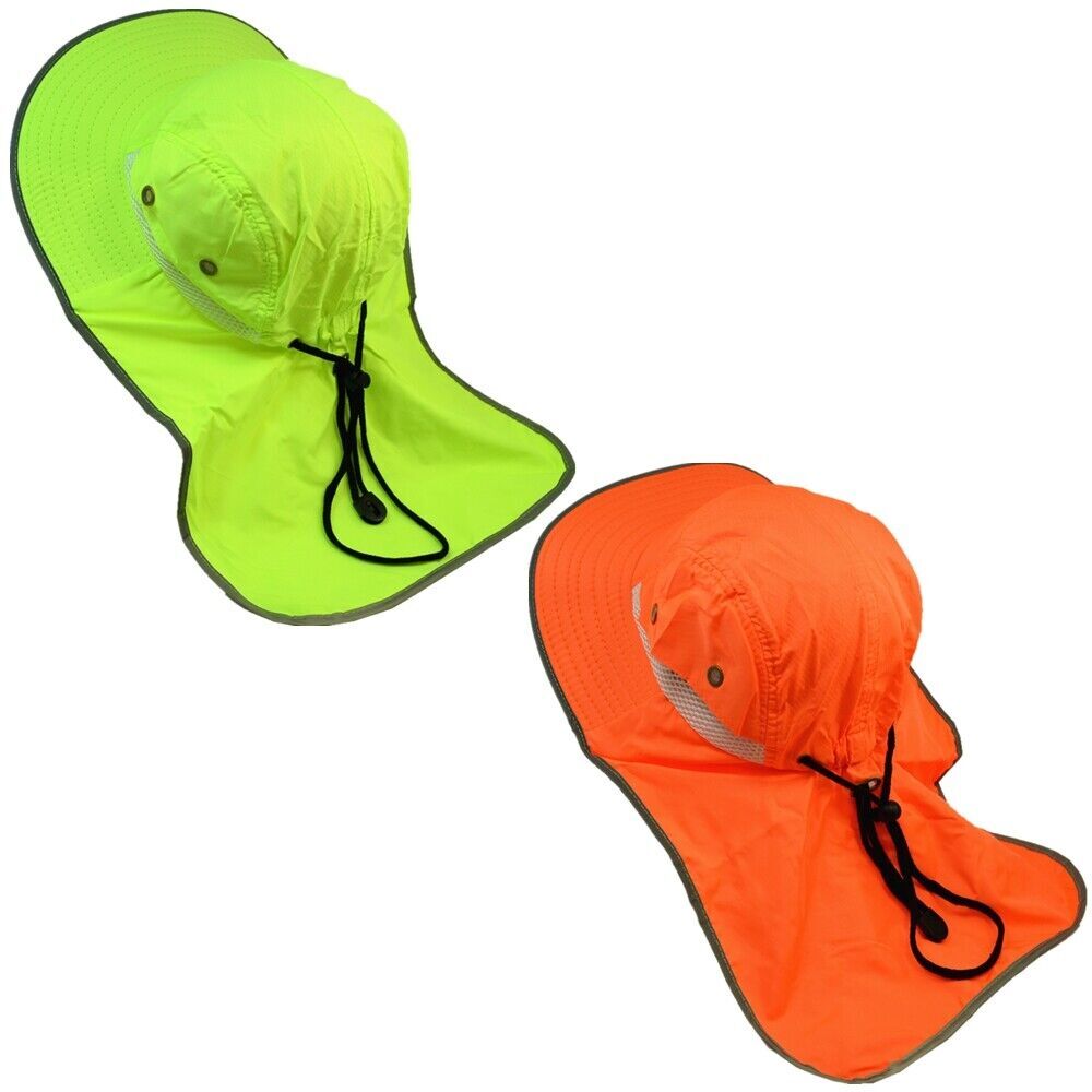 Hi Vis Reflective Safety Outdoor Work Bucket Baseball Cap Neck Flap Boonie Hats
