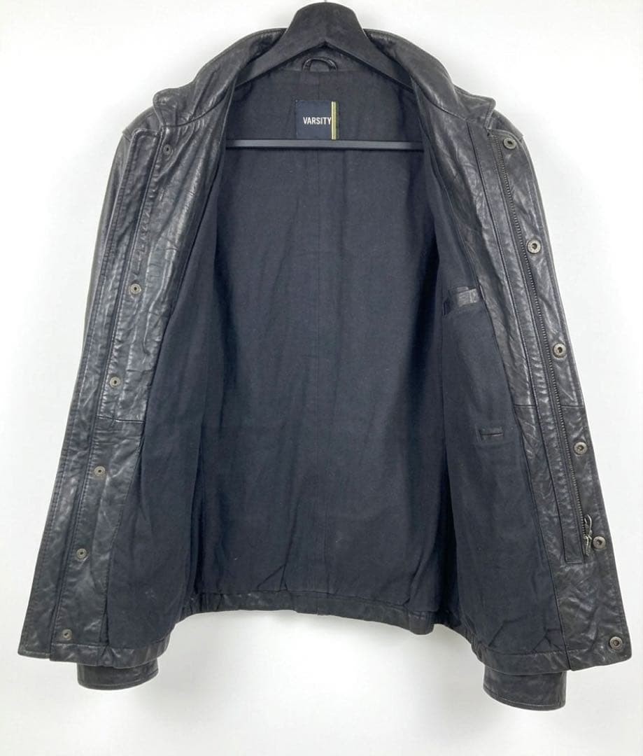 AVIREX VARSITY Leather Jacket Blouson Coat Men Size L Black Genuine