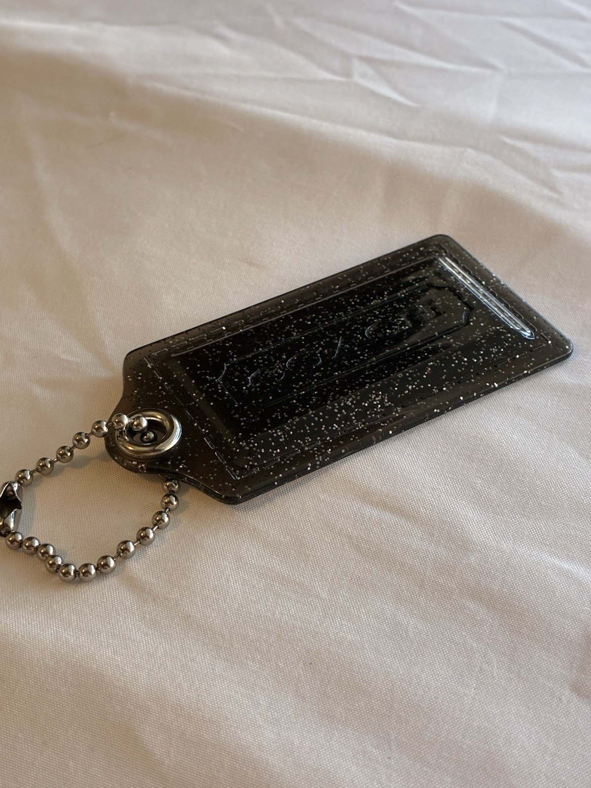 Coach Black Silver Glitter Transparent Resin Hang Tag Bag Charm