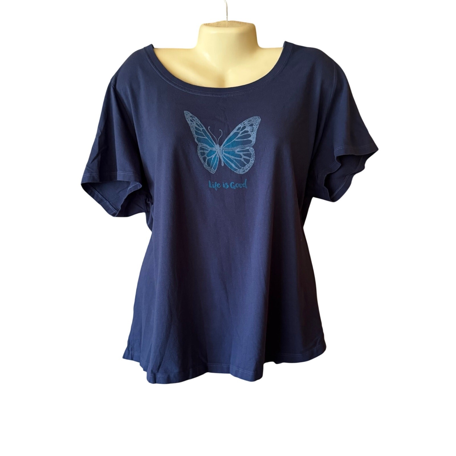 Life Is Good Navy Blue Butterfly Tshirt Womens Size XXL