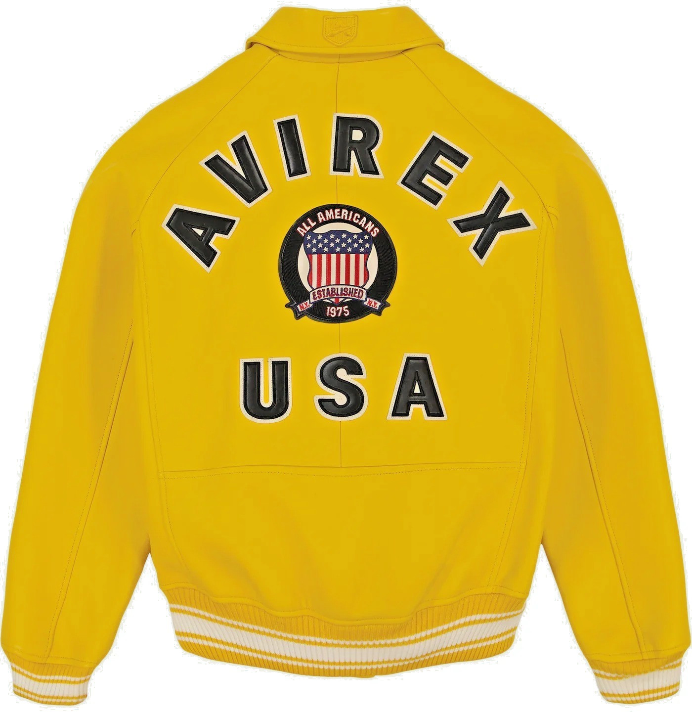 Men’s Avirex Yellow USA Icon Style Real Cowhide Leather Flight Bomber 2XL Jacket
