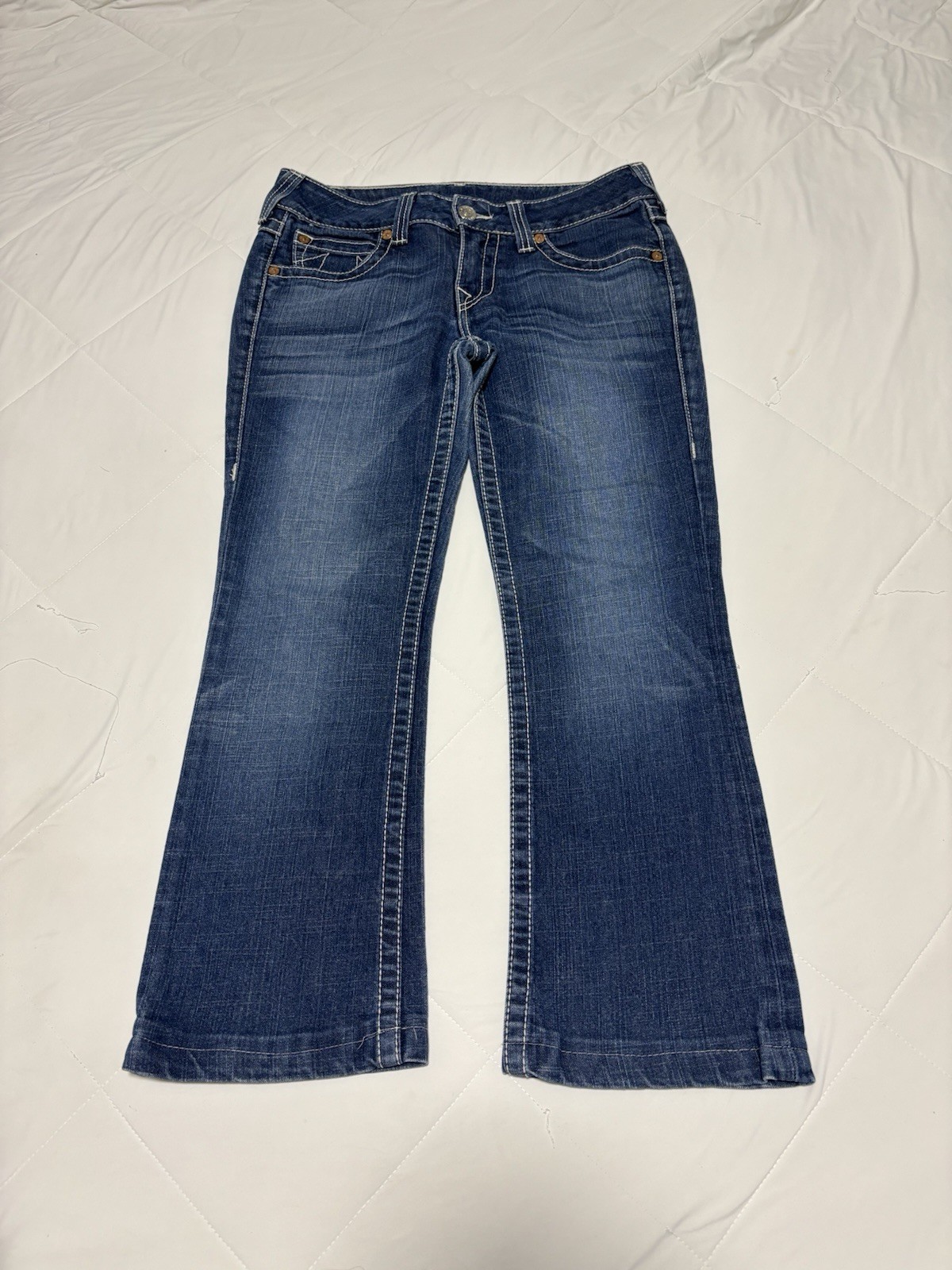 Cropped True Religion Becky Denim Bootcut Jeans Size 30 Stretch Essential Y2K