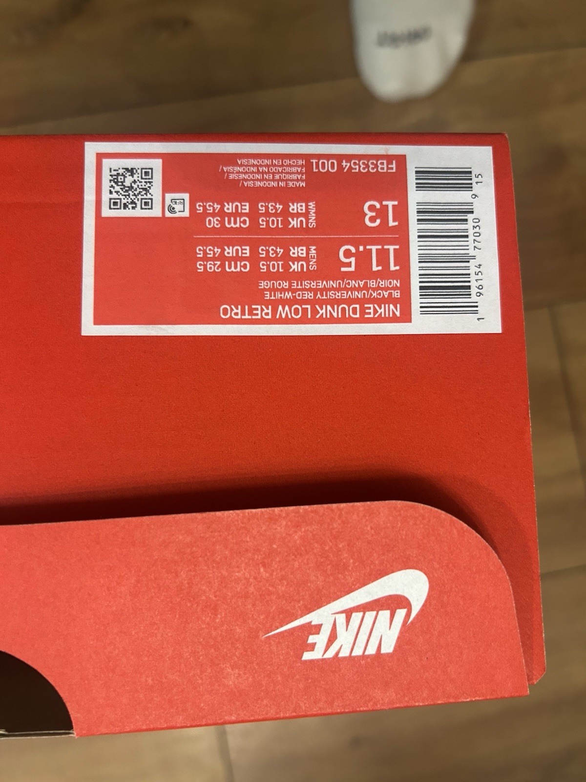 Nike Dunk Low Black White Red Size 11.5