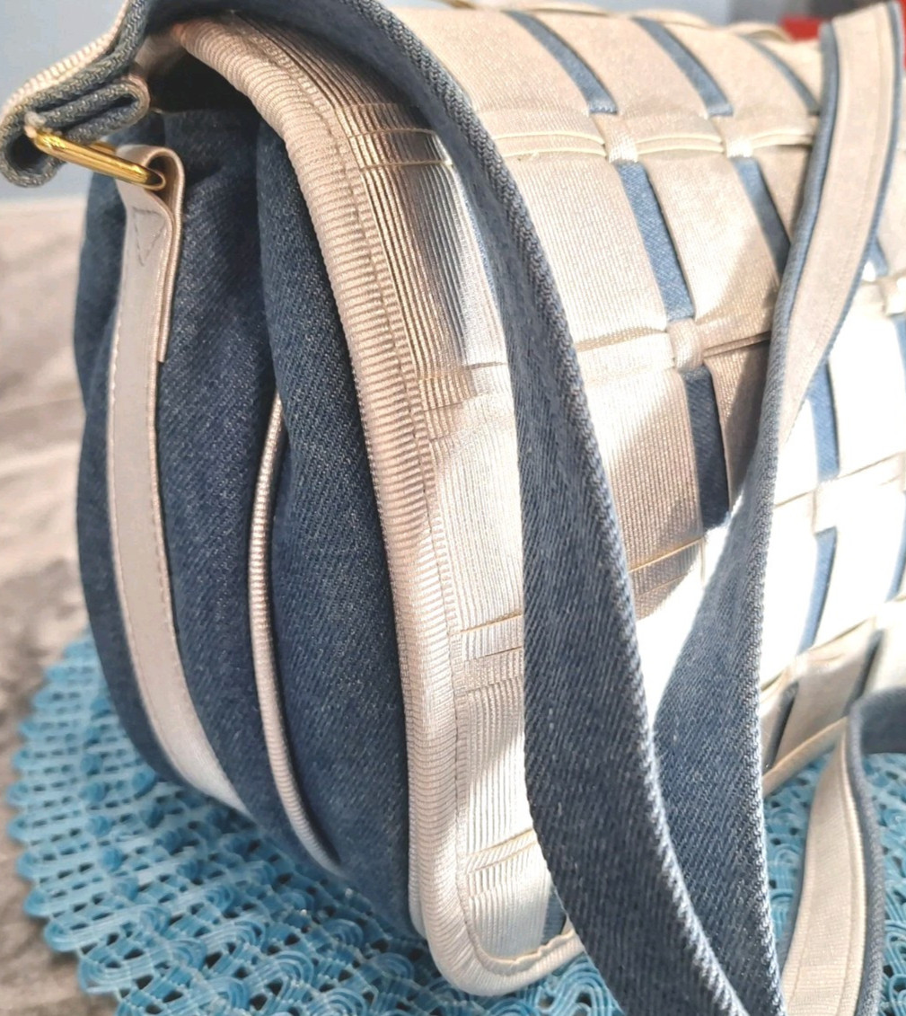 TangoBag Denim/Canvas Silver Organizer Multi Pocket Crossbody Handbag
