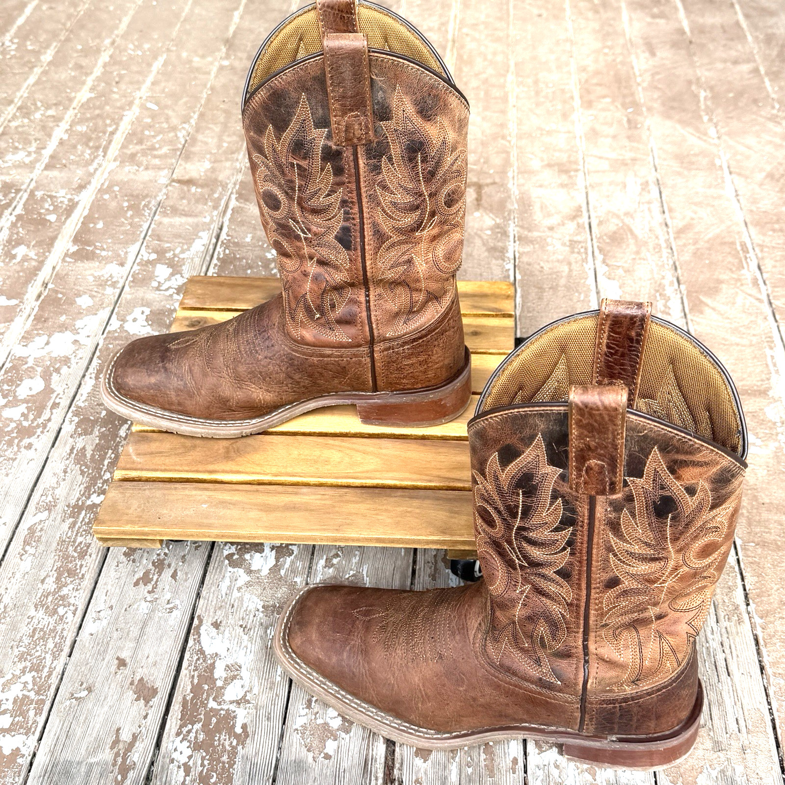 Laredo 7835 Durant Men’s 7.5 D Brown Leather Square Toe Western Cowboy Boots