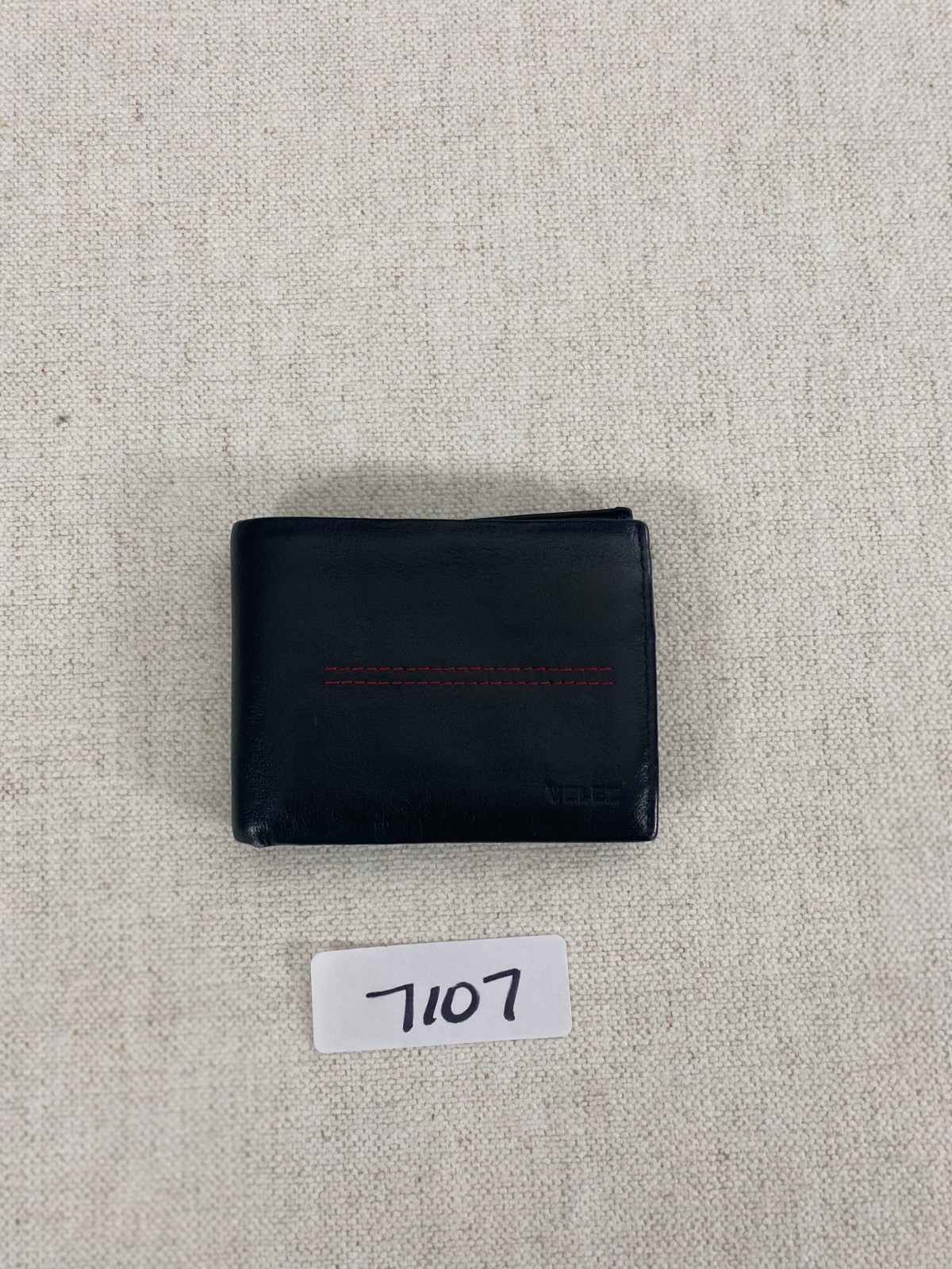 VELEZ Bifold Leather Wallet Mens Size 4.5×3.5″ Black Red Classic 8 Card Slots