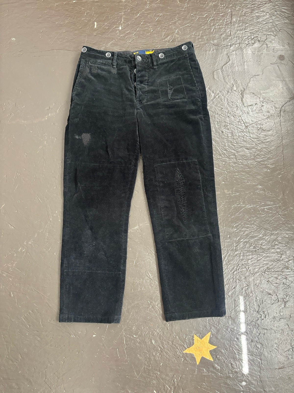 ralph lauren rugby corduroy pants buckle back 28×30 black preppy button fly