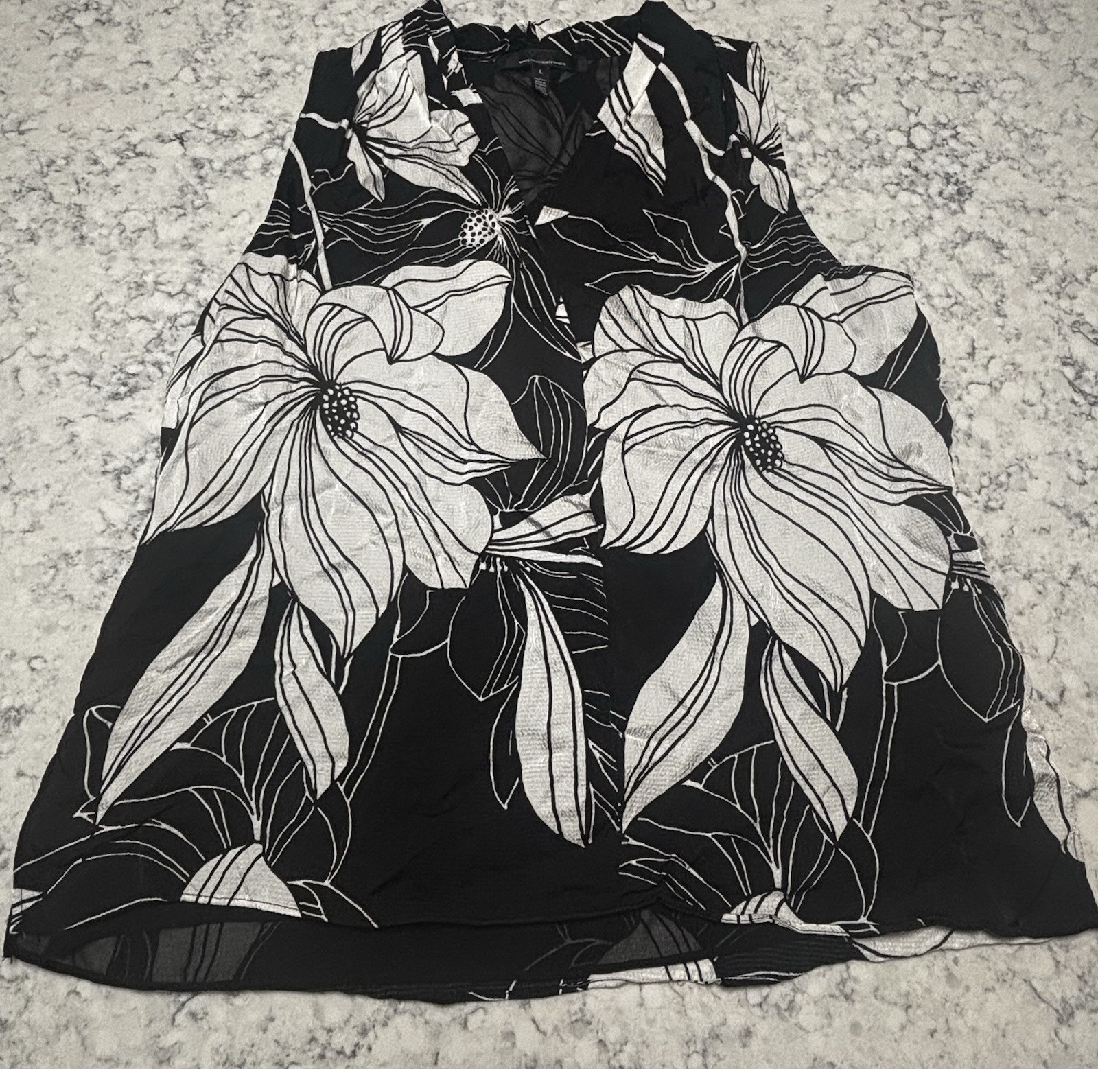 White House Black Market Sleeveless Tank Top SZ LARGE Blouse Floral Reversible
