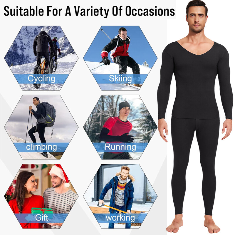 Mens Thermal Underwear Set Fleece Lined Soft Long Johns Base Layer Top & Bottom