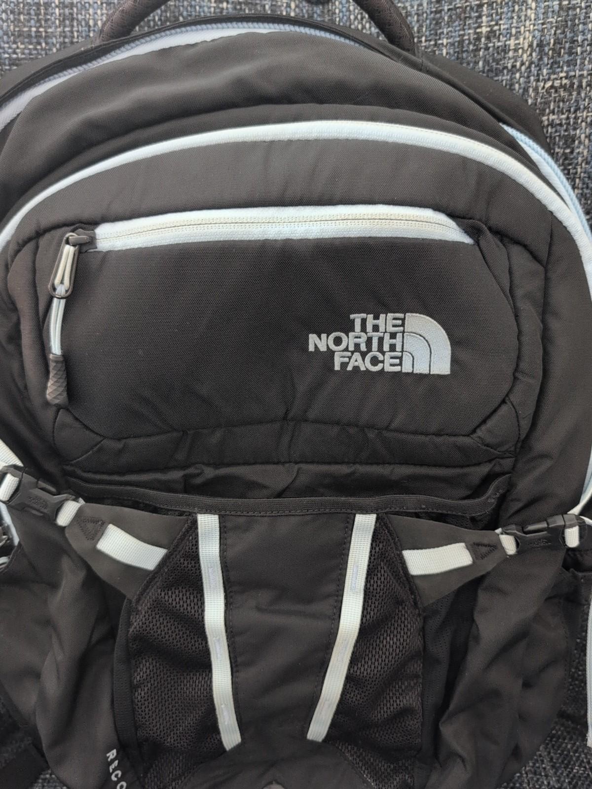 The North Face Recon Backpack Hiking Camping Storage Laptop Black W/ Blue Trim