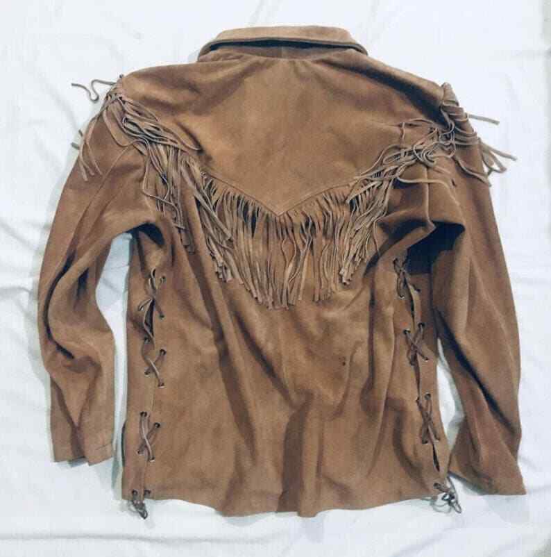 Mens Buckskin Leather Suede Jacket Fringes Deerskin Mountain Man Native American