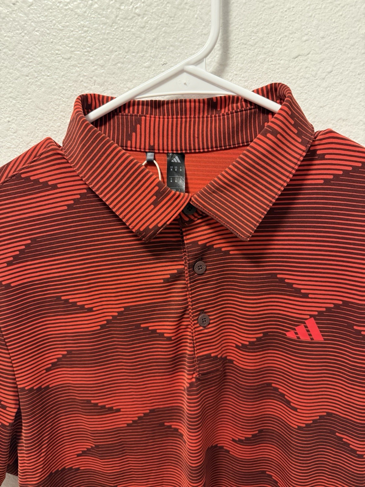 Adidas Golf Ultimate365 Red Speed Stripe Pattern Polo.