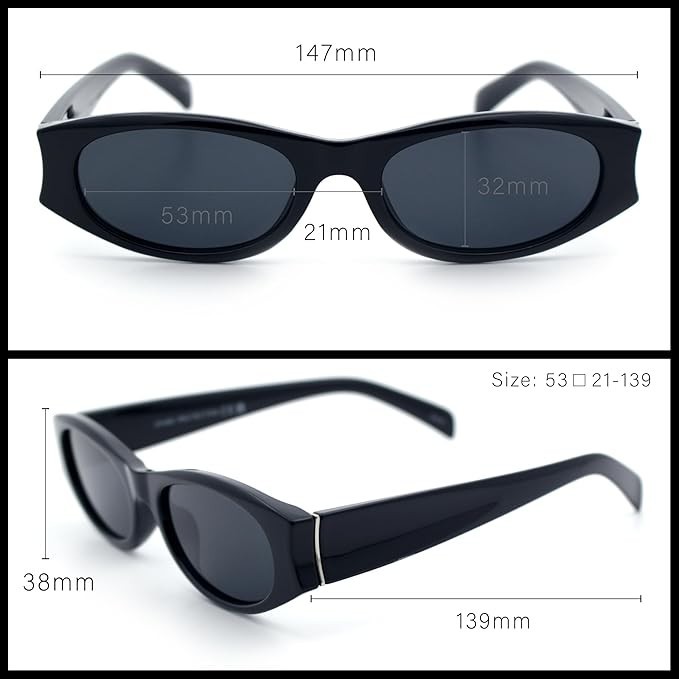 SA106 Slim Rectangle Sunglasses Narrow Small Frame Chunky Arm Retro 90s UV400