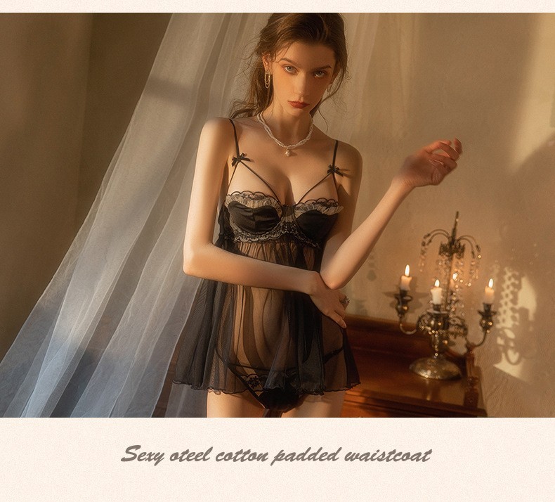 Hot Lace Open Bust Hollow Out Nightdress Sleepwear Sexy Cami Lingerie Sheer Mesh