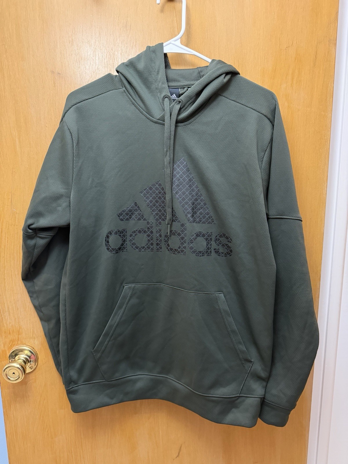Adidas Badge of Sport Grid Green Army Olive Pullover Hoodie Men’s Sz Medium