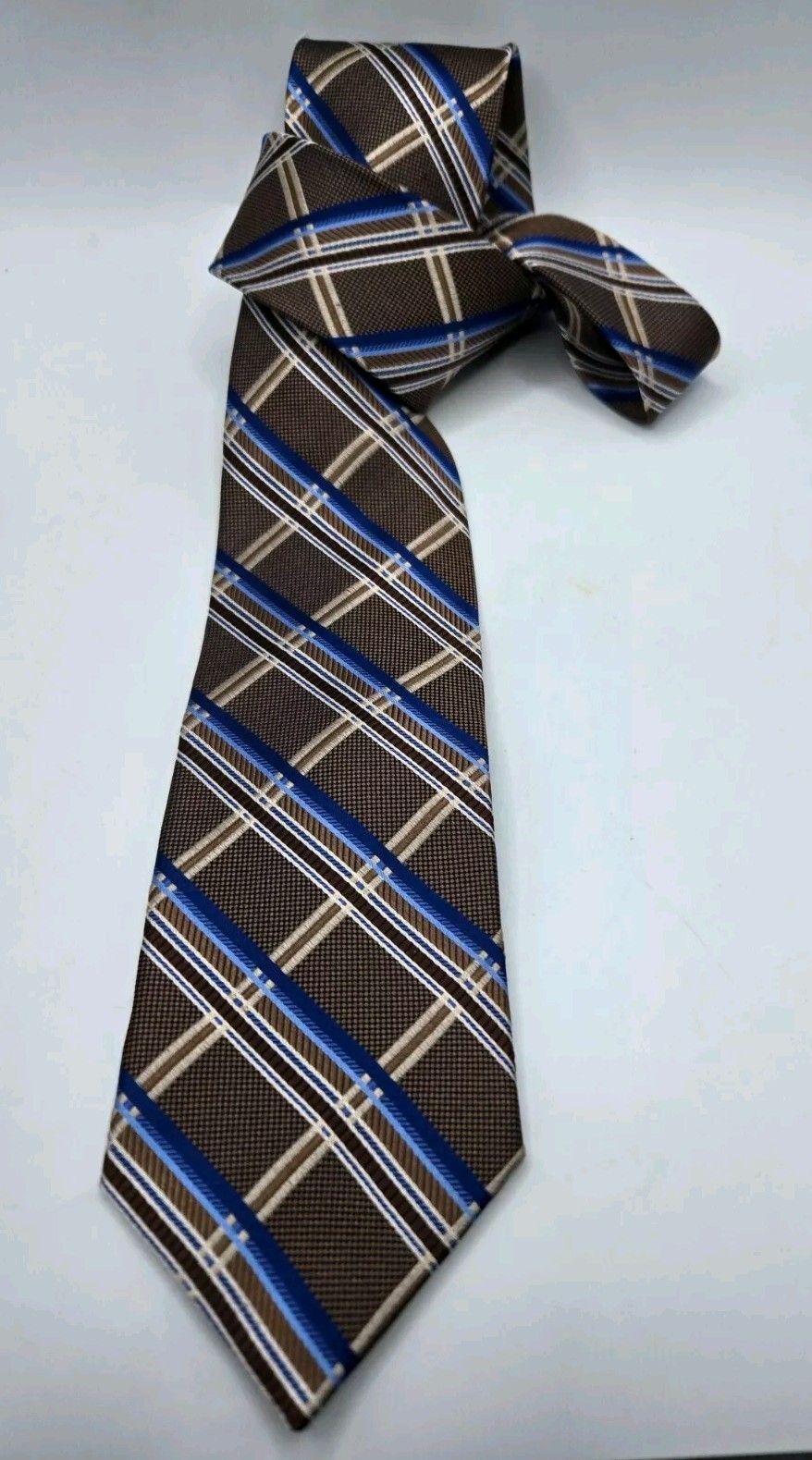 Bruno Piattelli Tie Brown Blue/Tan Stripes Roma • Silk • NWOT