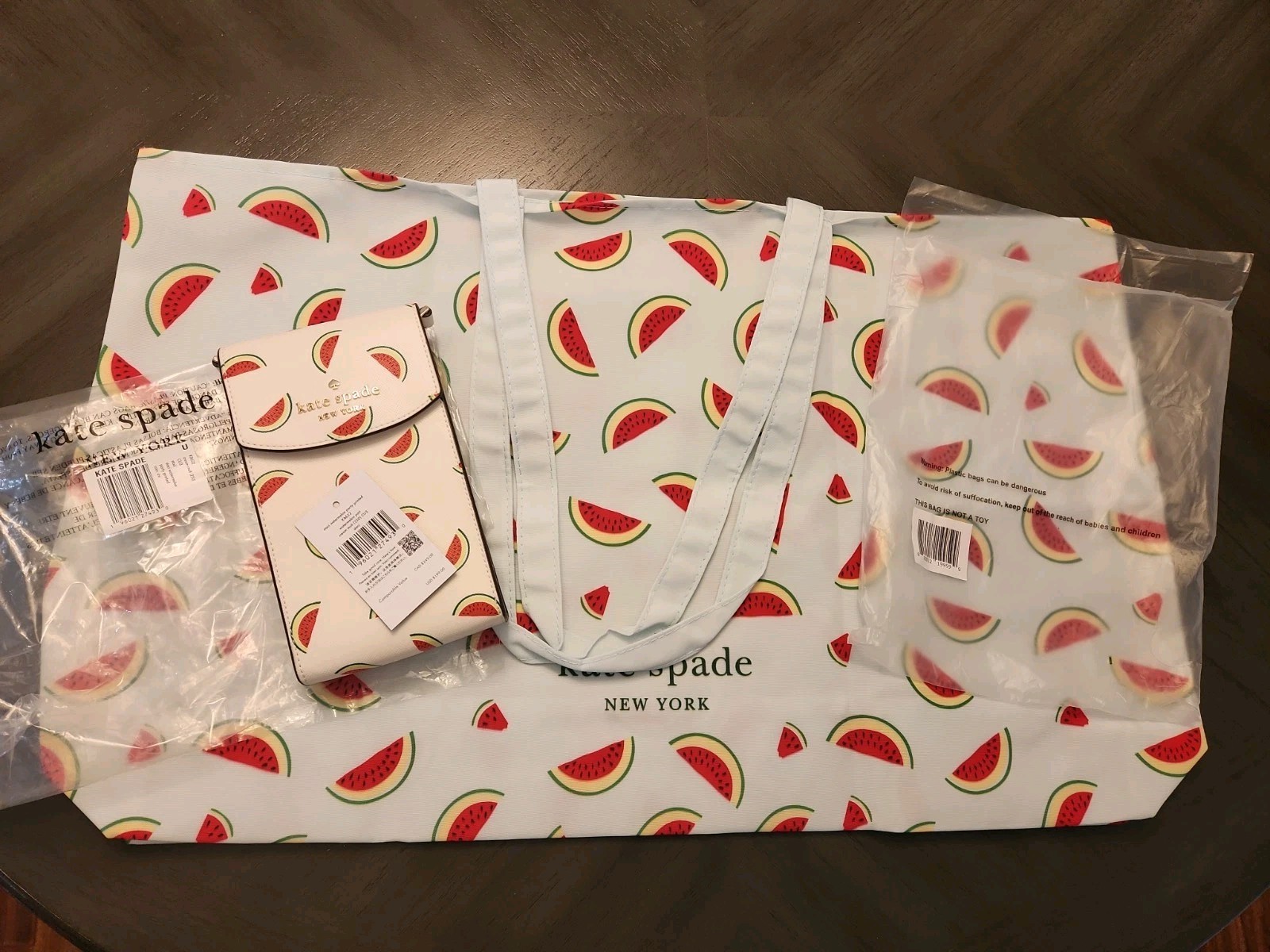 Kate Spade Staci Watermelon Party Phone Crossbody Bag Nylon Tote Set Retired NWT