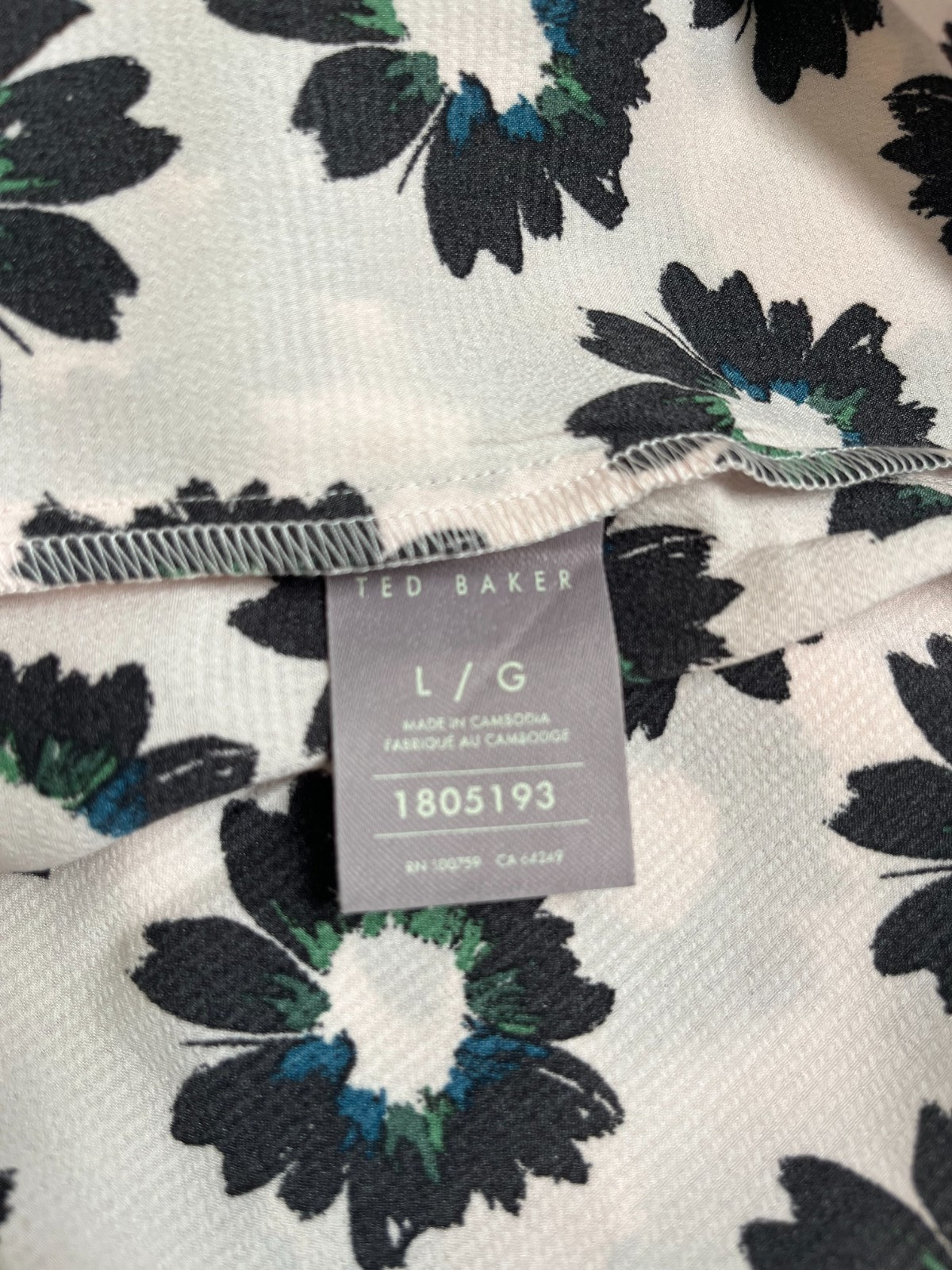 NWOT TED BAKER Floral Long Sleeve Blouse Top – L – Cream Beige Black Flowers