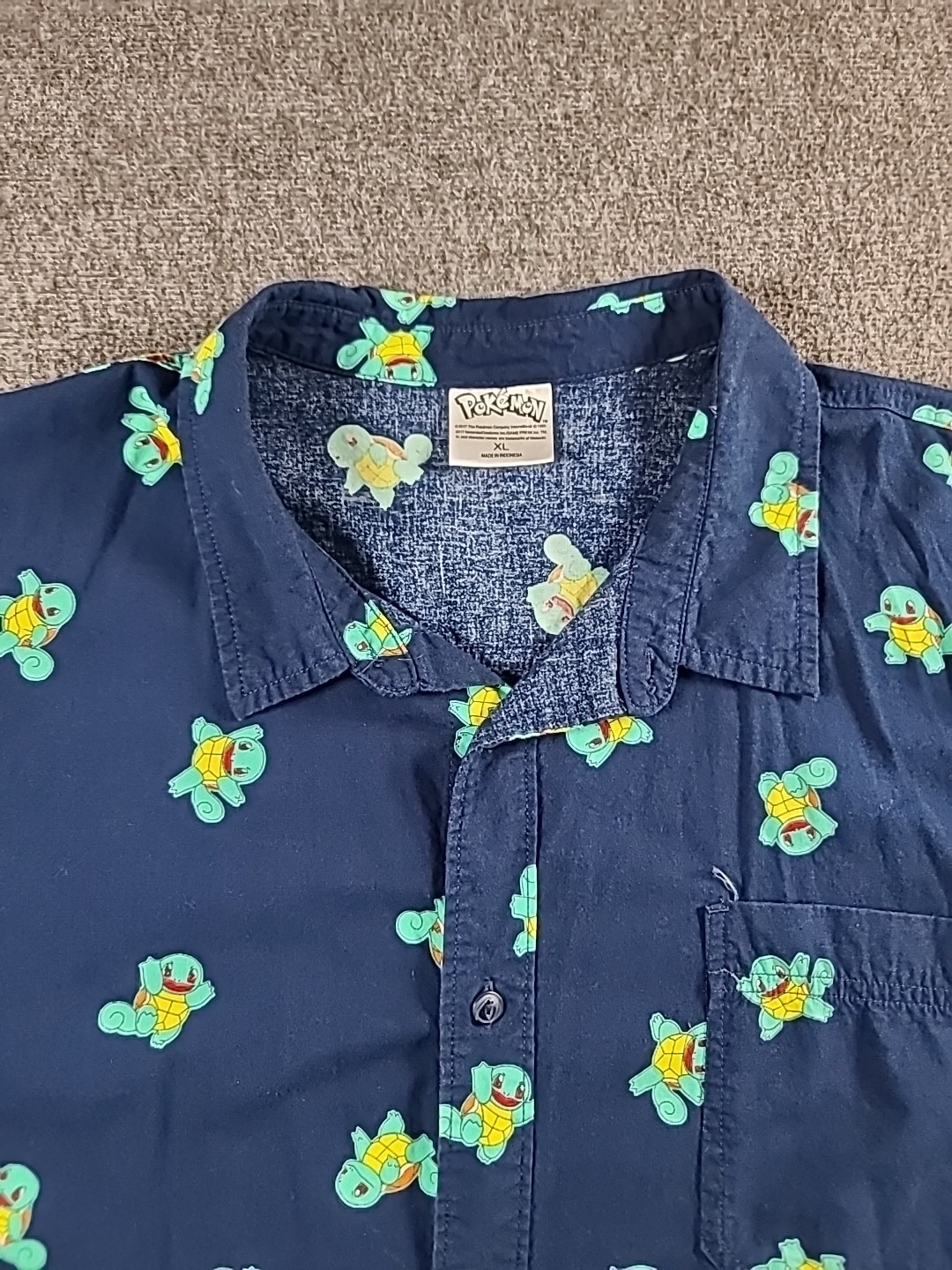 Pokemon Button Shirt Squirtle All Over Print Mens XL Blue Short Sleeve