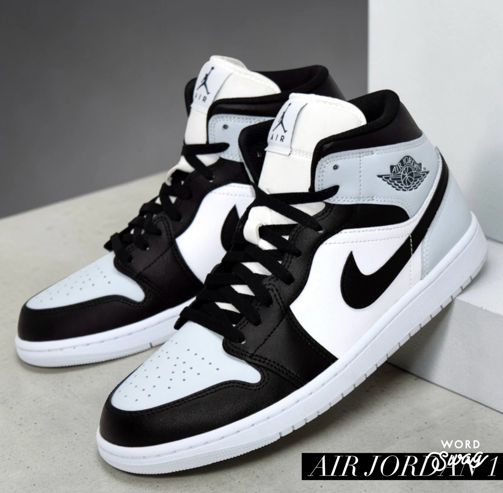 Jordan Air Jordan 1 Mid top Vintage Basketball Shoes Unisex Black White Blue