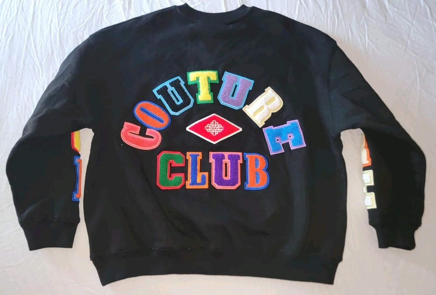 THE COUTURE CLUB MULTIBADGED CHENILLE SWEATSHIRT WOMENS SZ UK6/US2