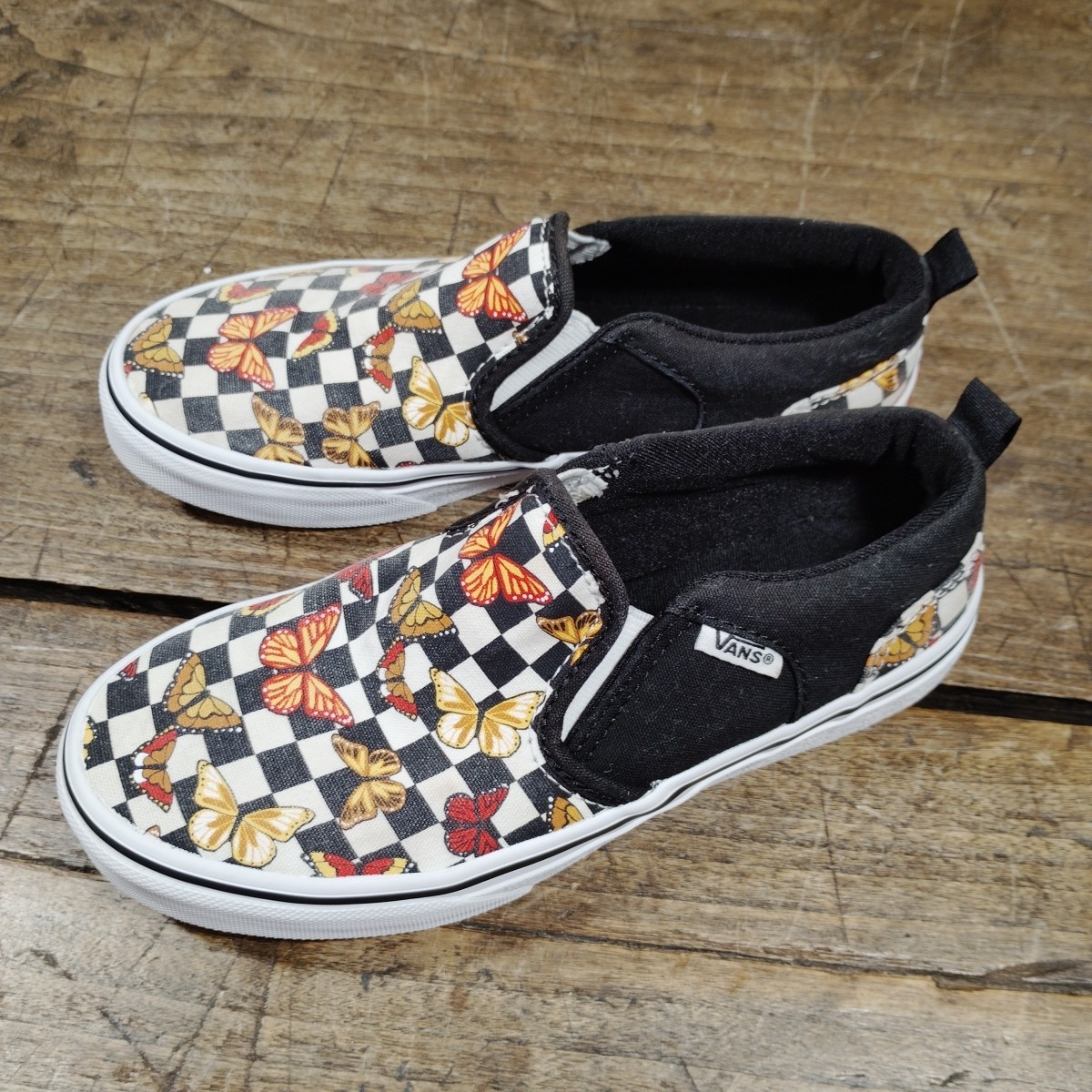 Vans Asher Youth Sz 3 Butterfly Loafer Checkered Slip On Shoes Skater Missy