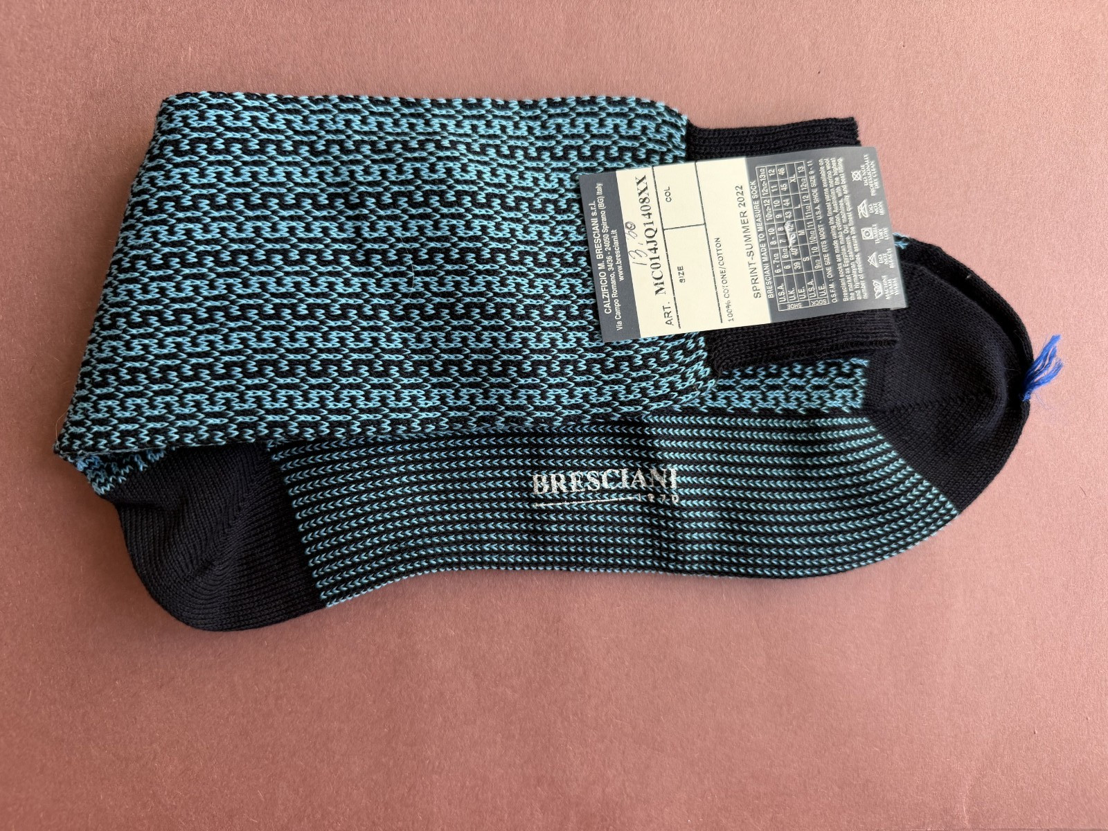 Spring/Summer 2022 Men’s Bresciani Socks NWT Cotton Blue and Black Geometric