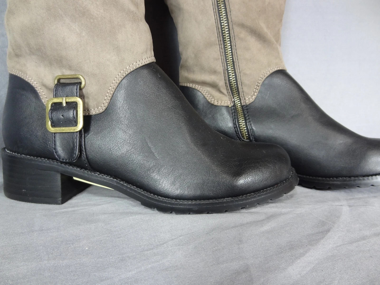 Bella Vita Knee High Man Made Materials Riding Boots Black Beige size 7W