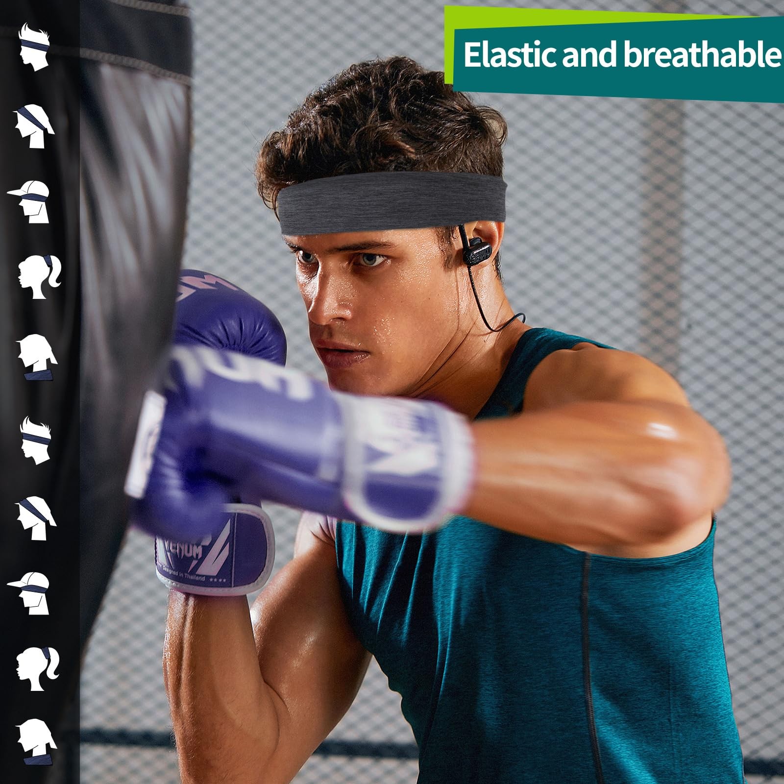 8 Pack Sport Headbands for Men Women, Elastic Soft Fabric Non-Slip Hair Band…