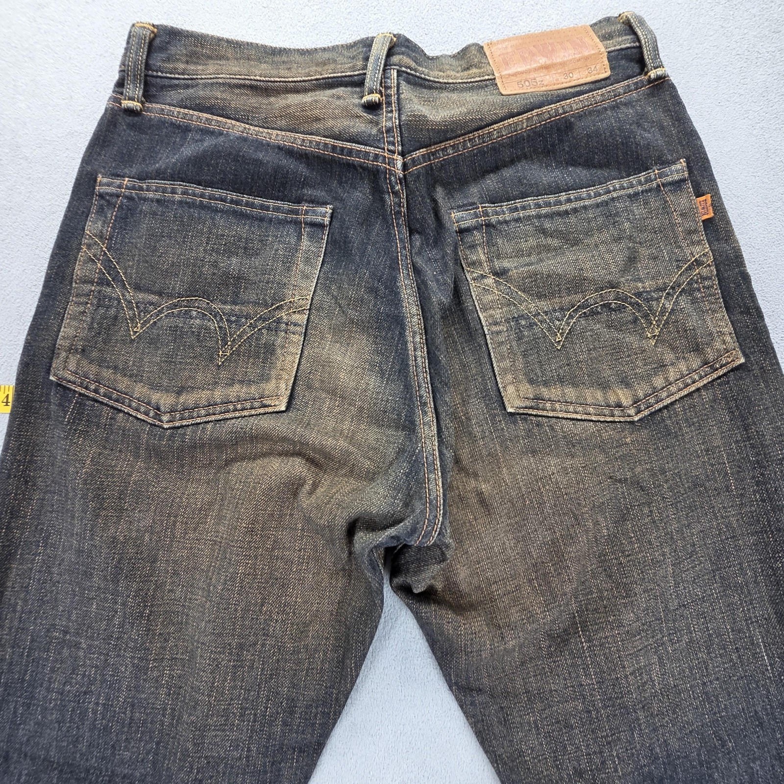 Edwin Jeans Mens Blue Selvedge 505z Dirty Wash Whiskers Fits 30×28