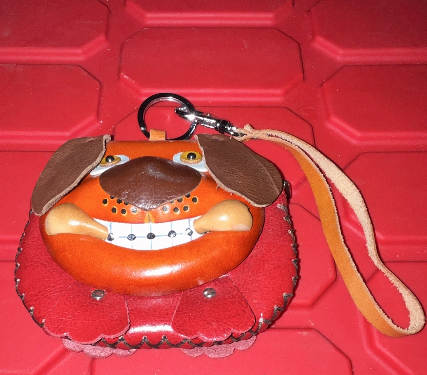 Dog Face Coin Wallet w/ Wrist Strap, Magnetic Snap, Red Brown Tan(A)