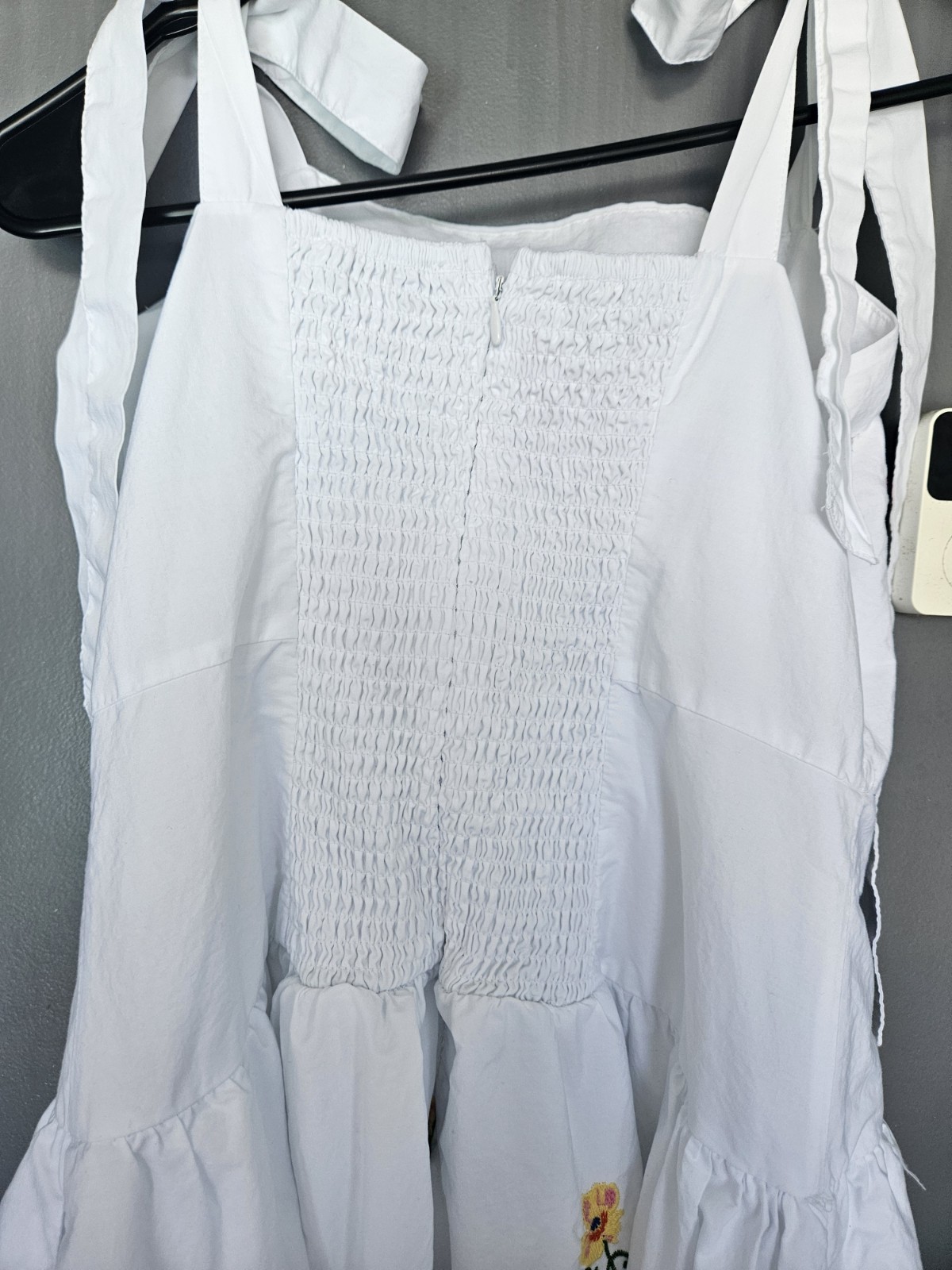 Free Assembly White Floral Embroidered Smocked Tie Strap Midi Dress XS