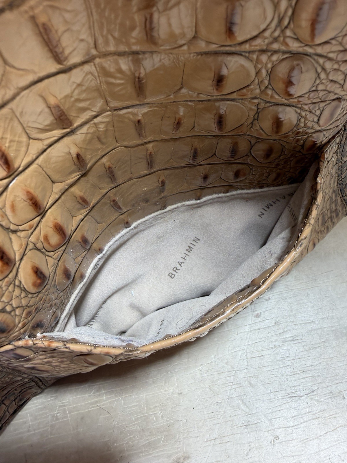 Brahmin Carmela Melbourne Tan Croc Embossed Hobo Shoulder Handbag Luxury