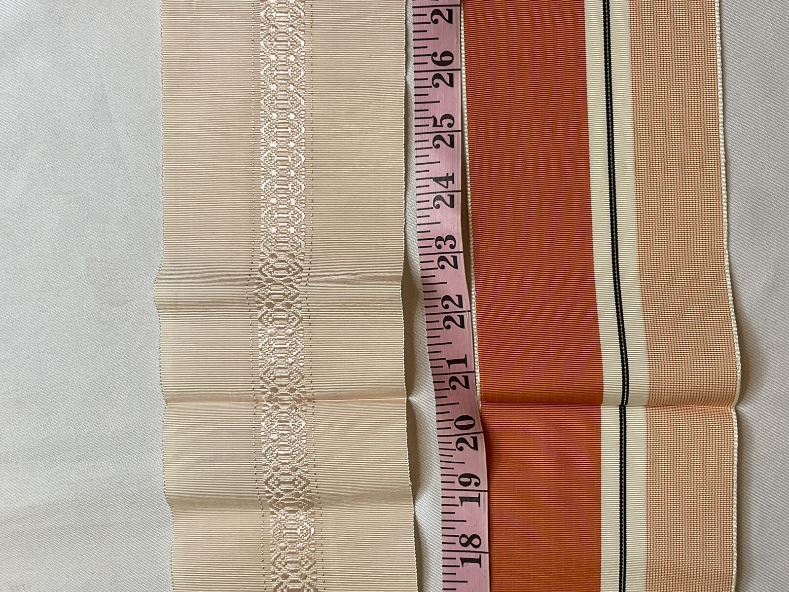 Japanese Obi Tie Waist Fabric Belt Peach Orange Stripes 40 Inches Spring Vintage