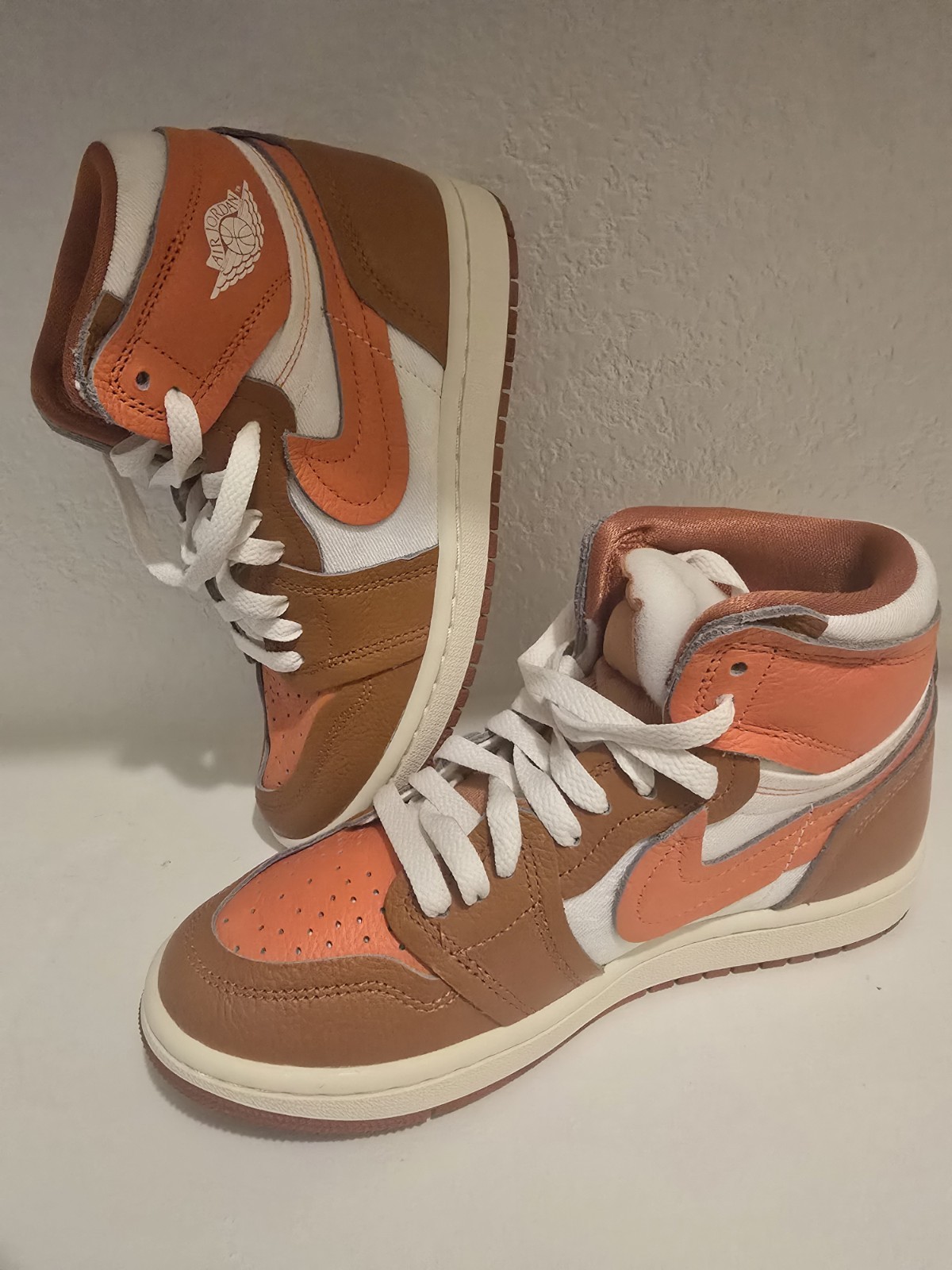 Jordan Air Jordan 1 Mid Apricot High Top Sneakers Orange Brown White Lace-Up