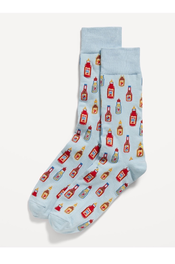 Old Navy Mens One Size Blue Multicolor Hot Sauce Printed Novelty Statement Socks