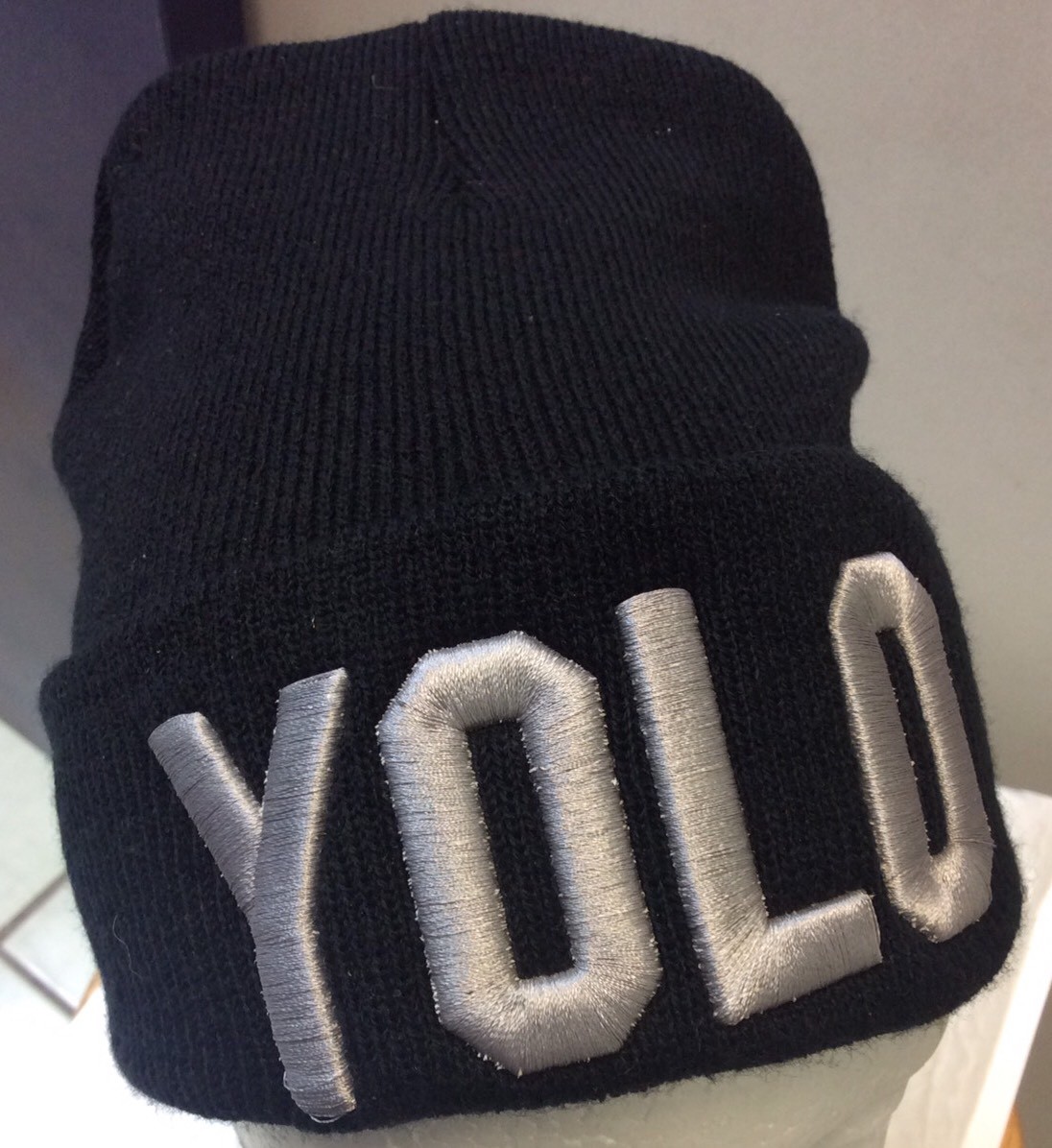 New BIack /Gray Letter SoftWinter Stretch Stocking Knit Cuff Cap For Men & Women