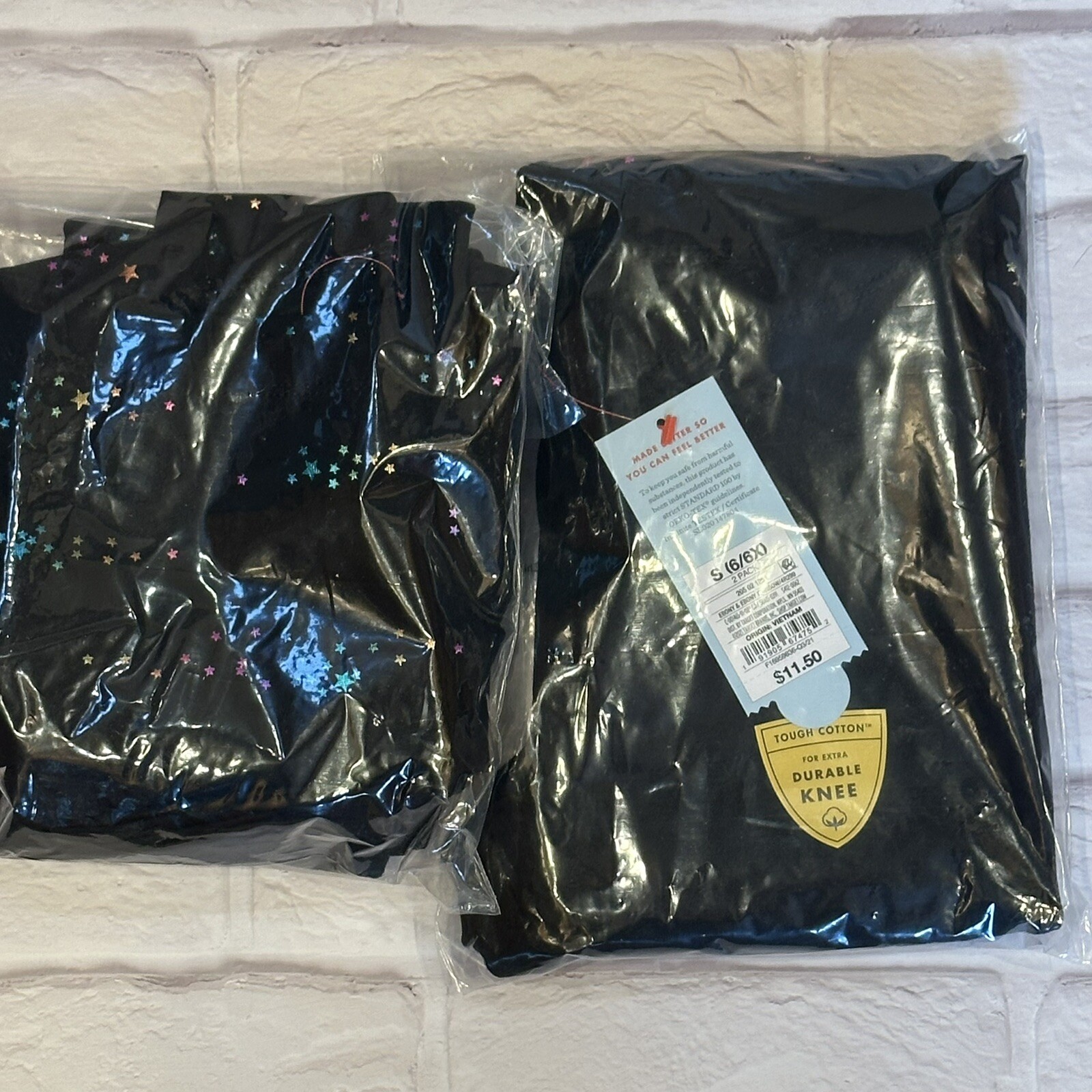 Lot of 2 2-Pack Cat & Jack Girls Size S 6/6X Pull-on Leggings Black Stars NWT