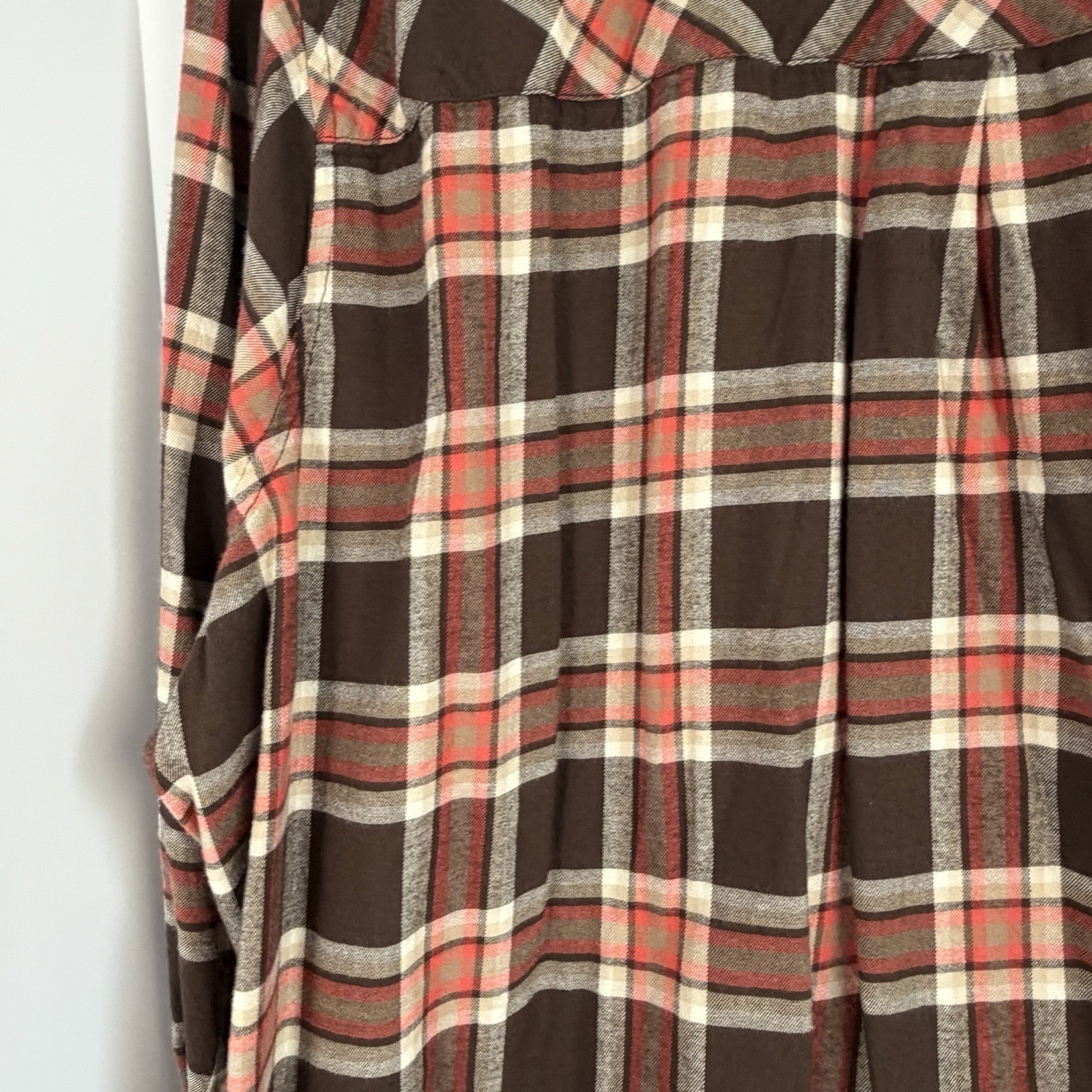 Lane Bryant 26/28 Brown Orange Plaid Tunic Shirt Soft Flannel Feel