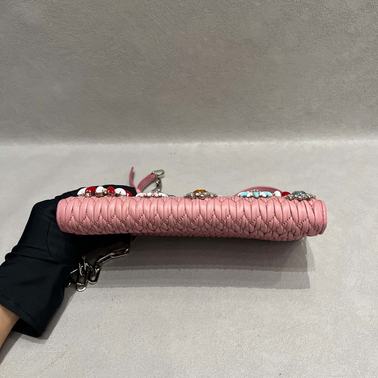 Miu Miu Matelasse WOC Normal Sakura Pink Ruched Lambskin Multiway Bag US Ship