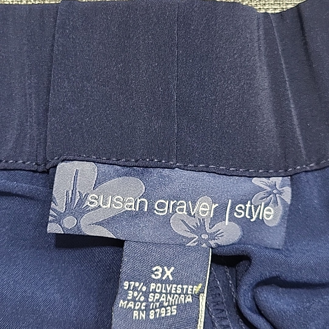 Susan Graver Womens Button Zip Fly Pants 3X Plus Size Navy w Pockets