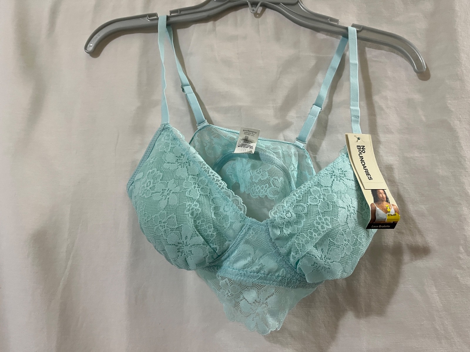No Boundaries Bra Lace Bralette Wirefree Removable Pads Junior Women Aqua Cloud