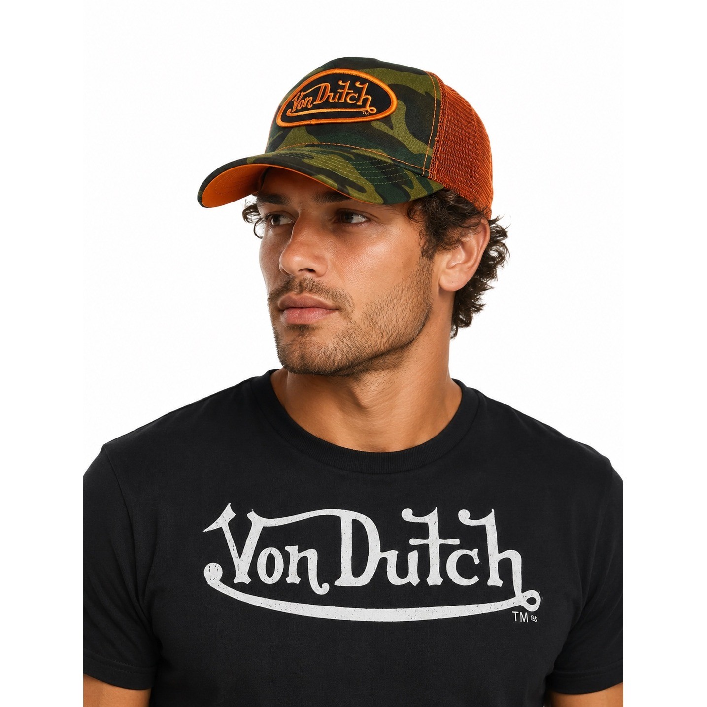 NWT Von Dutch Hat Green Camo orange Embroidered Trucker Mesh Snapback Cap