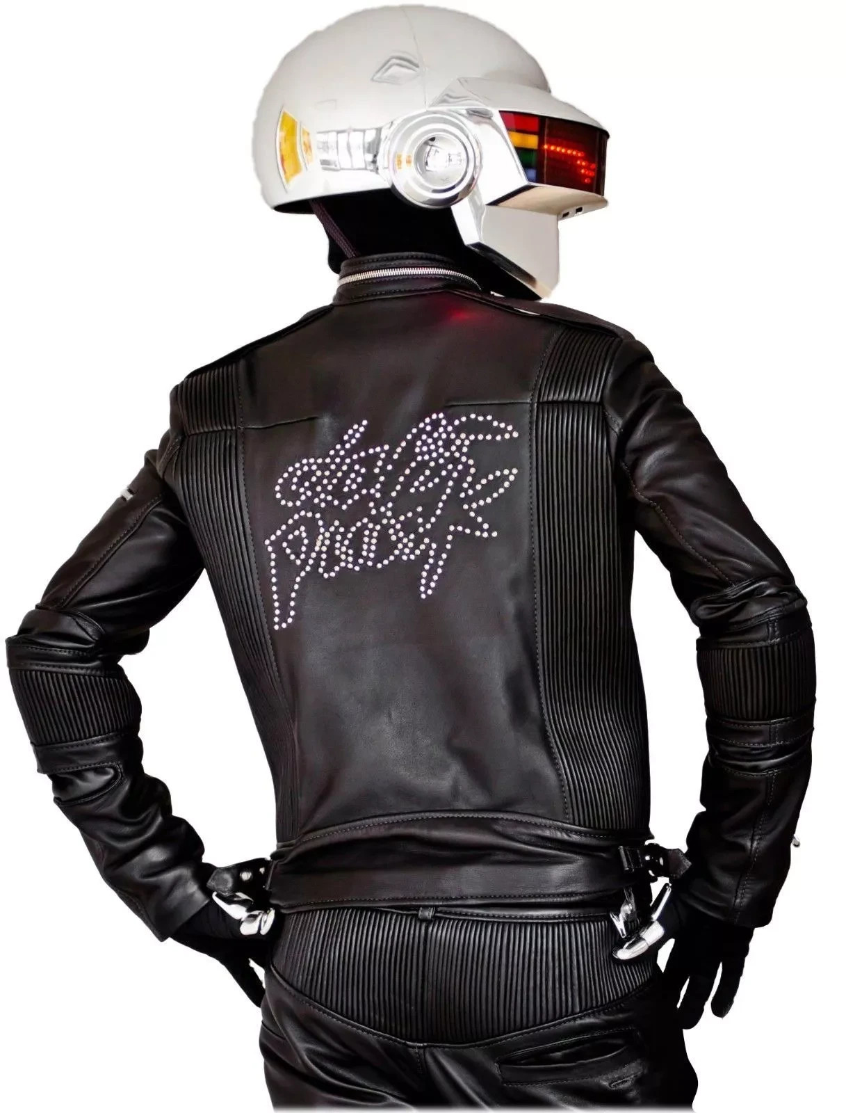 Daft Punk Get Lucky Electroma Biker Genuine Leather Black Motorcycle Jacket