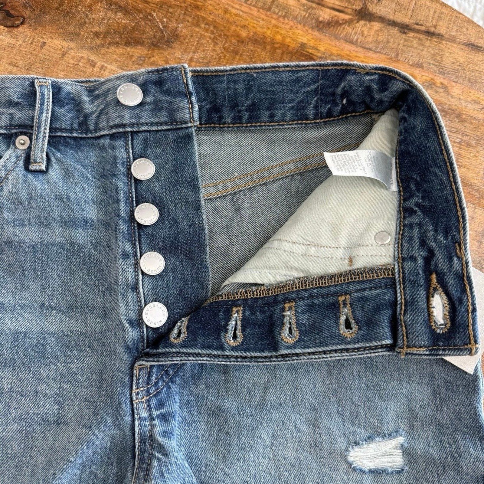 Everlane Rigid Way High Denim Jean Short High Rise Button Fly Medium Wash Sz 26