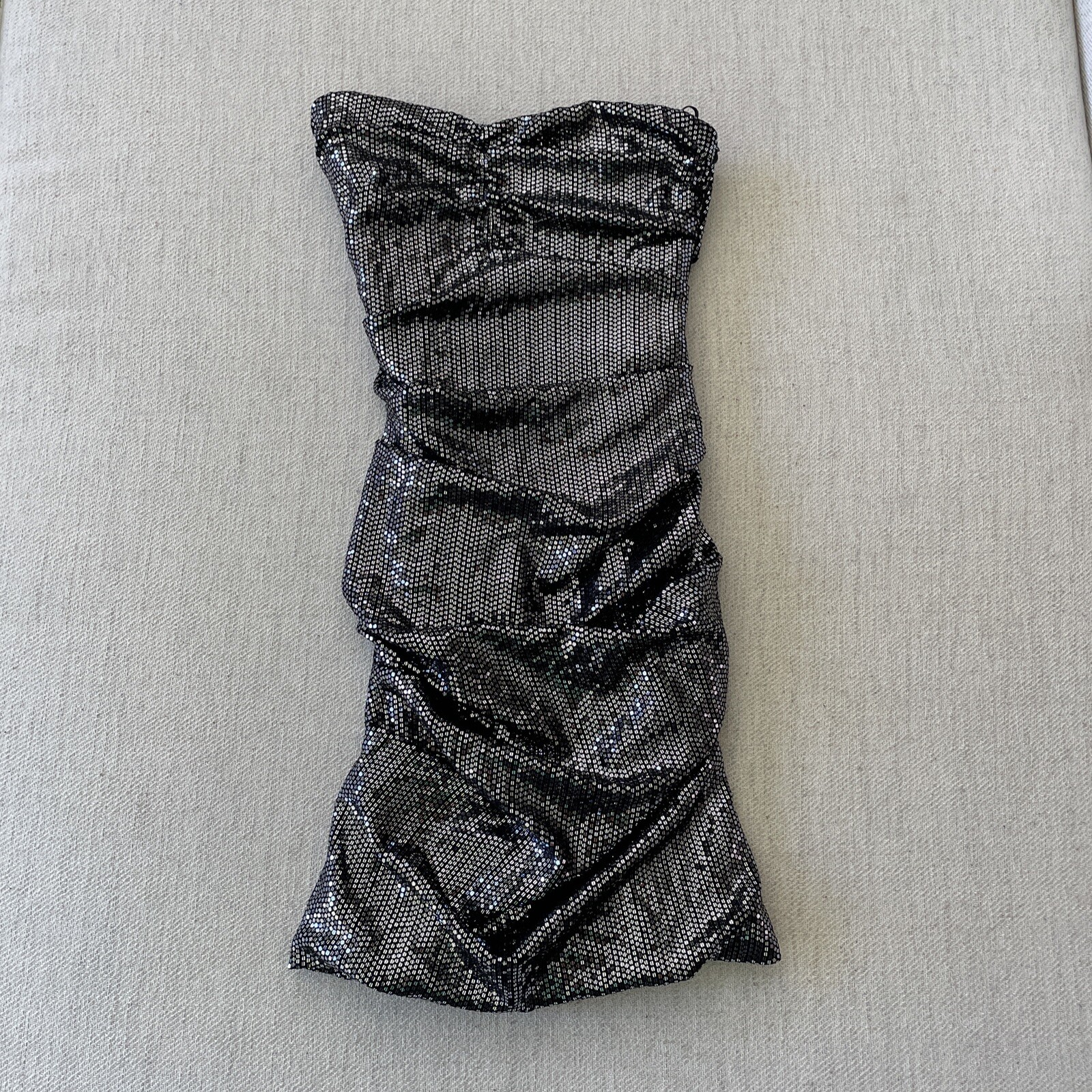 ba&sh Maelle Metallic Dot Sequin Ruched Strapless Mini Dress, New, Size XS $345