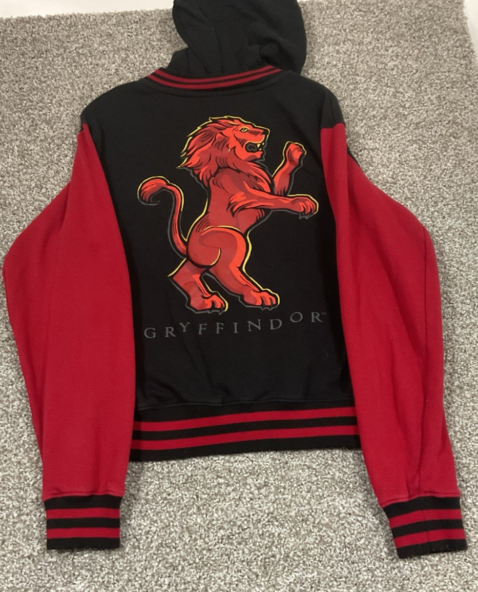 Harry Potter Full Snap Hoodie Sz M Unisex Hogwarts Letterman Bomber Gryffindor