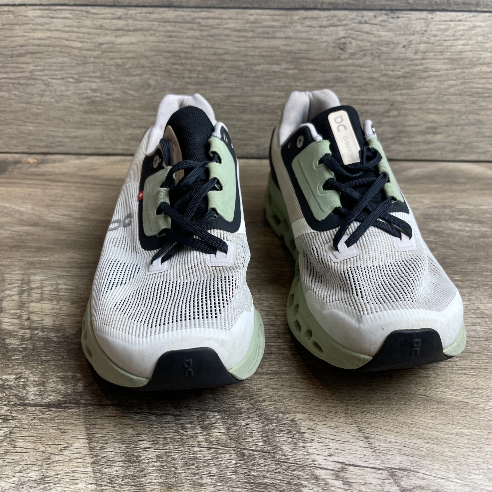 On Cloudstratus 39-98997 Women 9 Running Shoes White Black Sage Athletic Sneaker