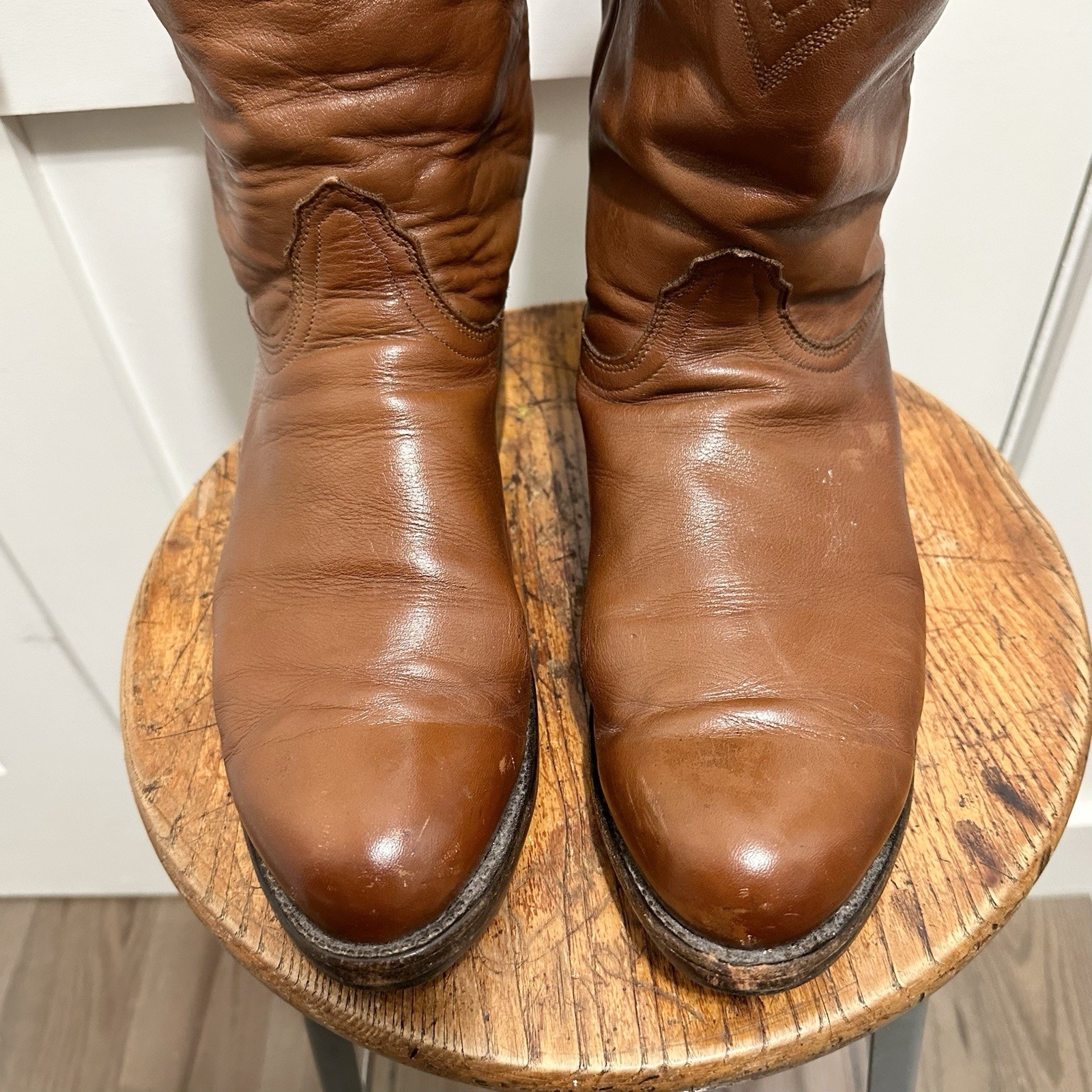 Lucchese 2000 Brown Caramel Roper Boots Western Cowboy Size 11 EE Extra Wide