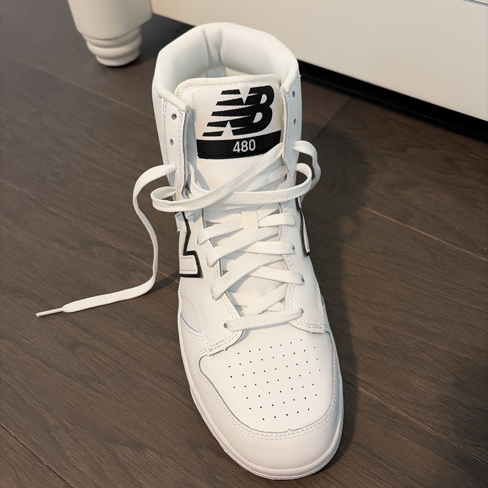 Men New Balance NB 480 Mid Top Athletic Sneakers White/Black BB480COA Size 12